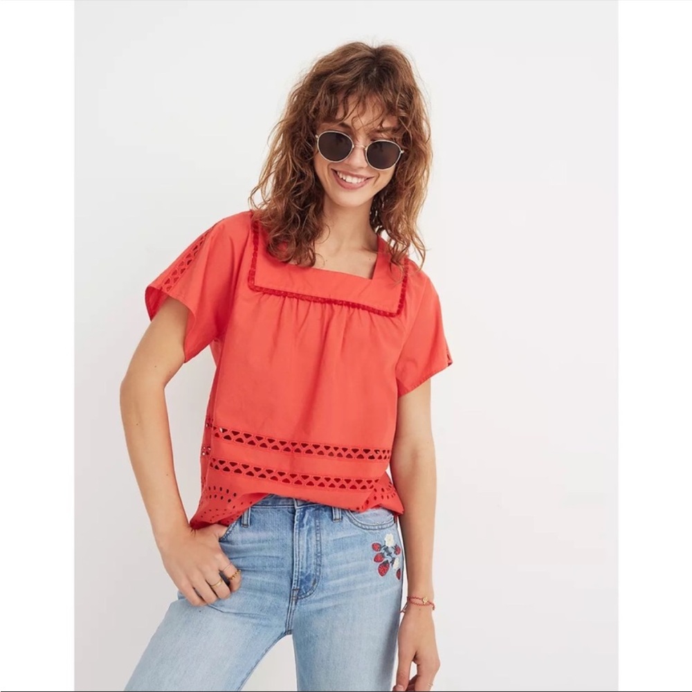 Madewell Eyelet Angelica Top Red